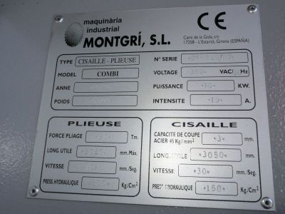 CISAILLE PRESSE PLIEUSE MONTGRI type COMBI TG 3050-3/50 CN3